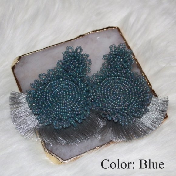 Beaded Drop Earrings with Tassels - Picture 4 of 5